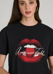 American Tall Discount | Black Cherry Lips Graphic Tee for Tall Women in Black
