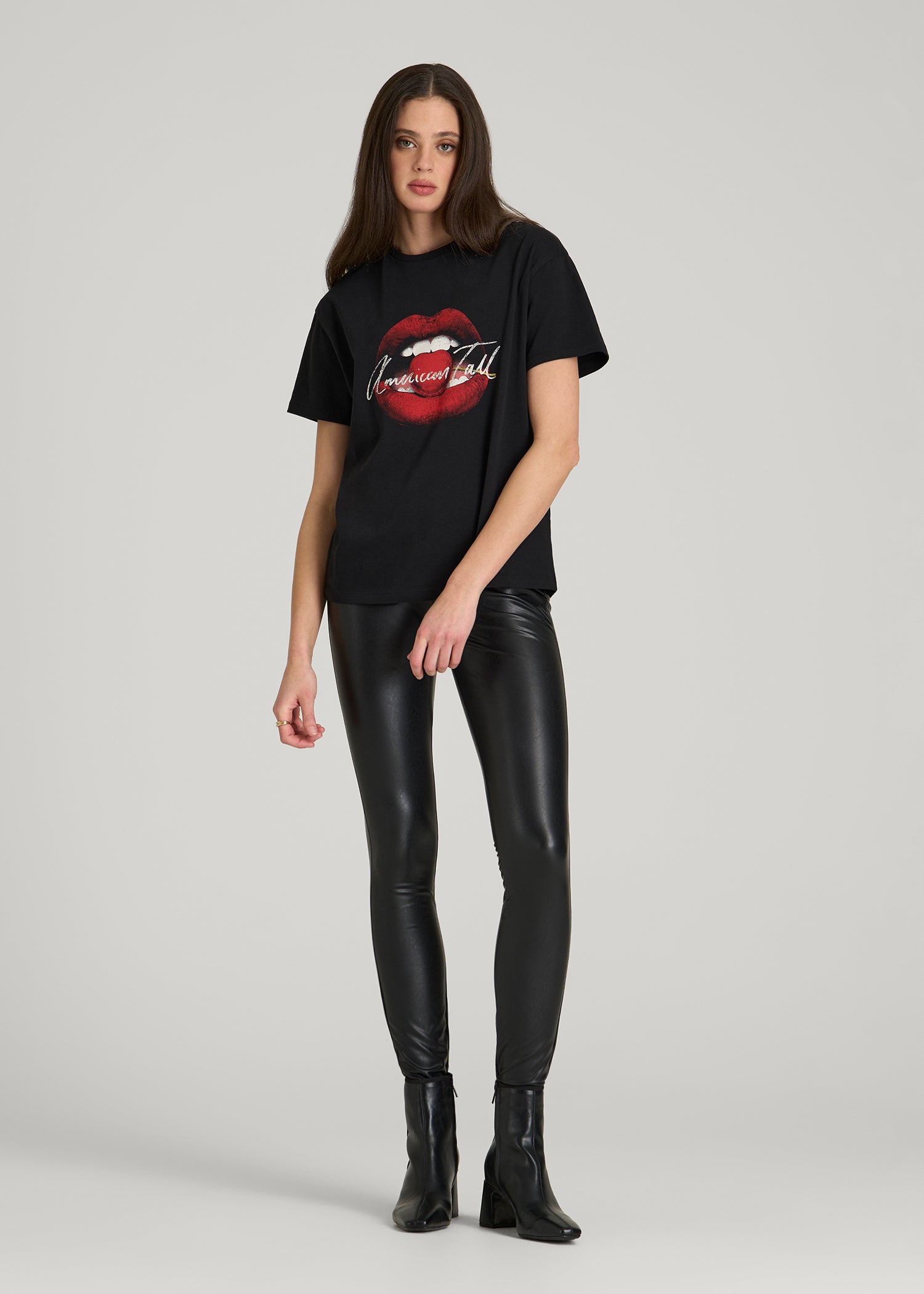 American Tall Discount | Black Cherry Lips Graphic Tee for Tall Women in Black