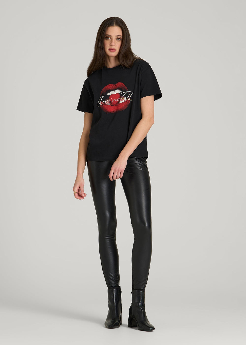 American Tall Discount | Black Cherry Lips Graphic Tee for Tall Women in Black