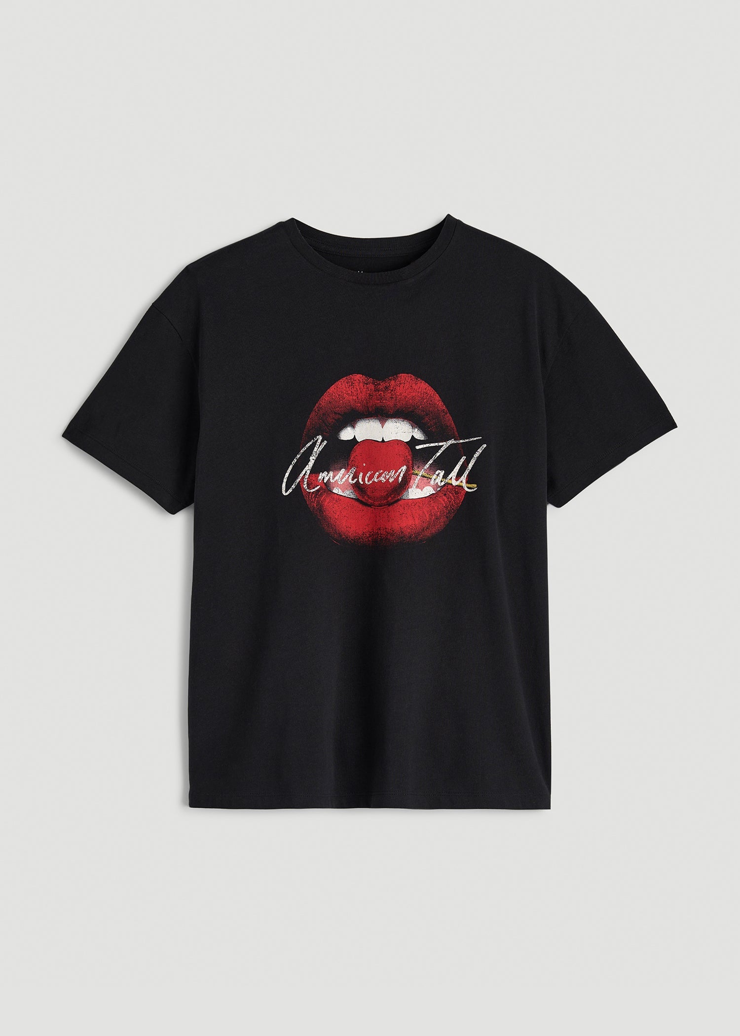 American Tall Discount | Black Cherry Lips Graphic Tee for Tall Women in Black