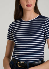 American Tall Online | Cropped Knit Tee for Tall Women in Bold Navy Stripe