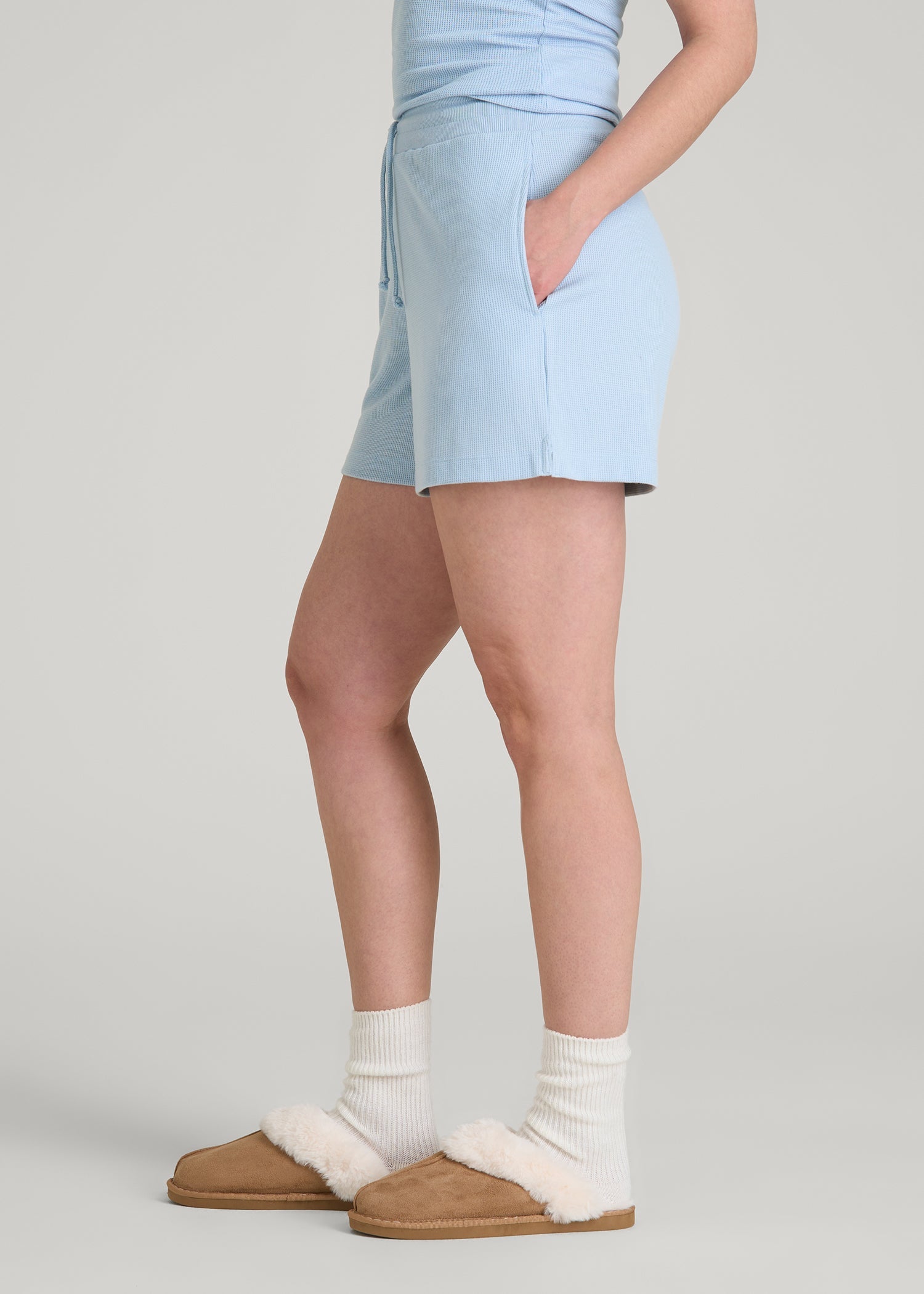American Tall Discount | Waffle Sleep Shorts for Tall Women in Ice Blue