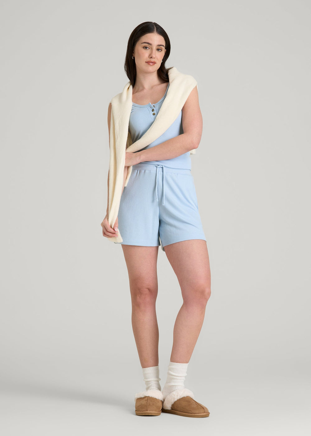 American Tall Discount | Waffle Sleep Shorts for Tall Women in Ice Blue
