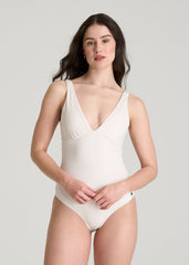 American Tall Sale | Classic V-Neck One Piece Swimsuit for Tall Women in White Sand