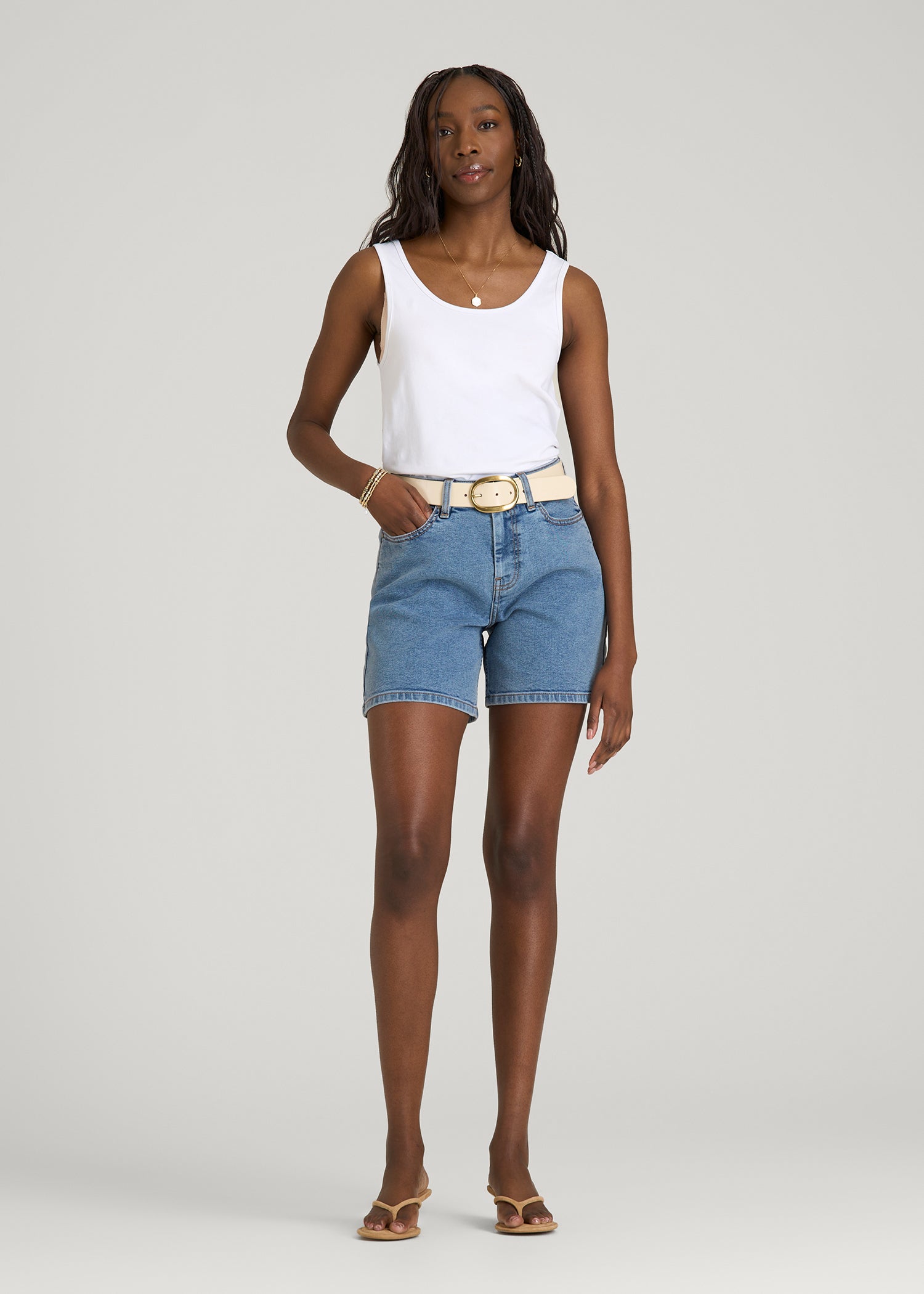 American Tall Outlet | Stretch Denim Shorts for Tall Women in Perfect Blue