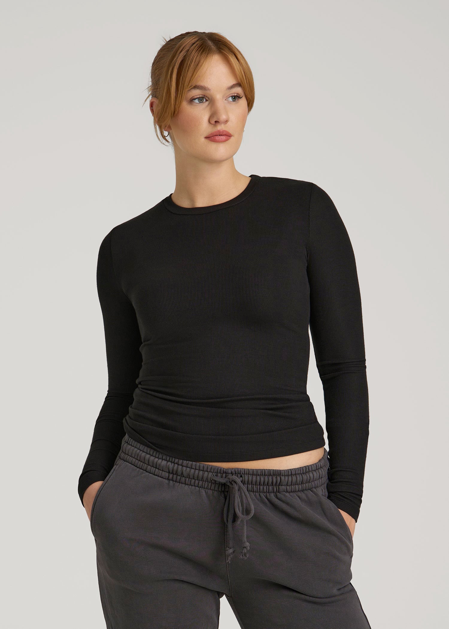 American Tall For Sale | FITTED Ribbed Long Sleeve Tee for Tall Women in Black