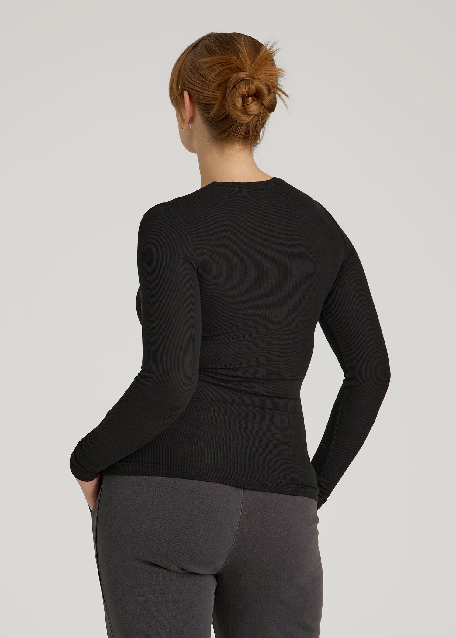 American Tall For Sale | FITTED Ribbed Long Sleeve Tee for Tall Women in Black