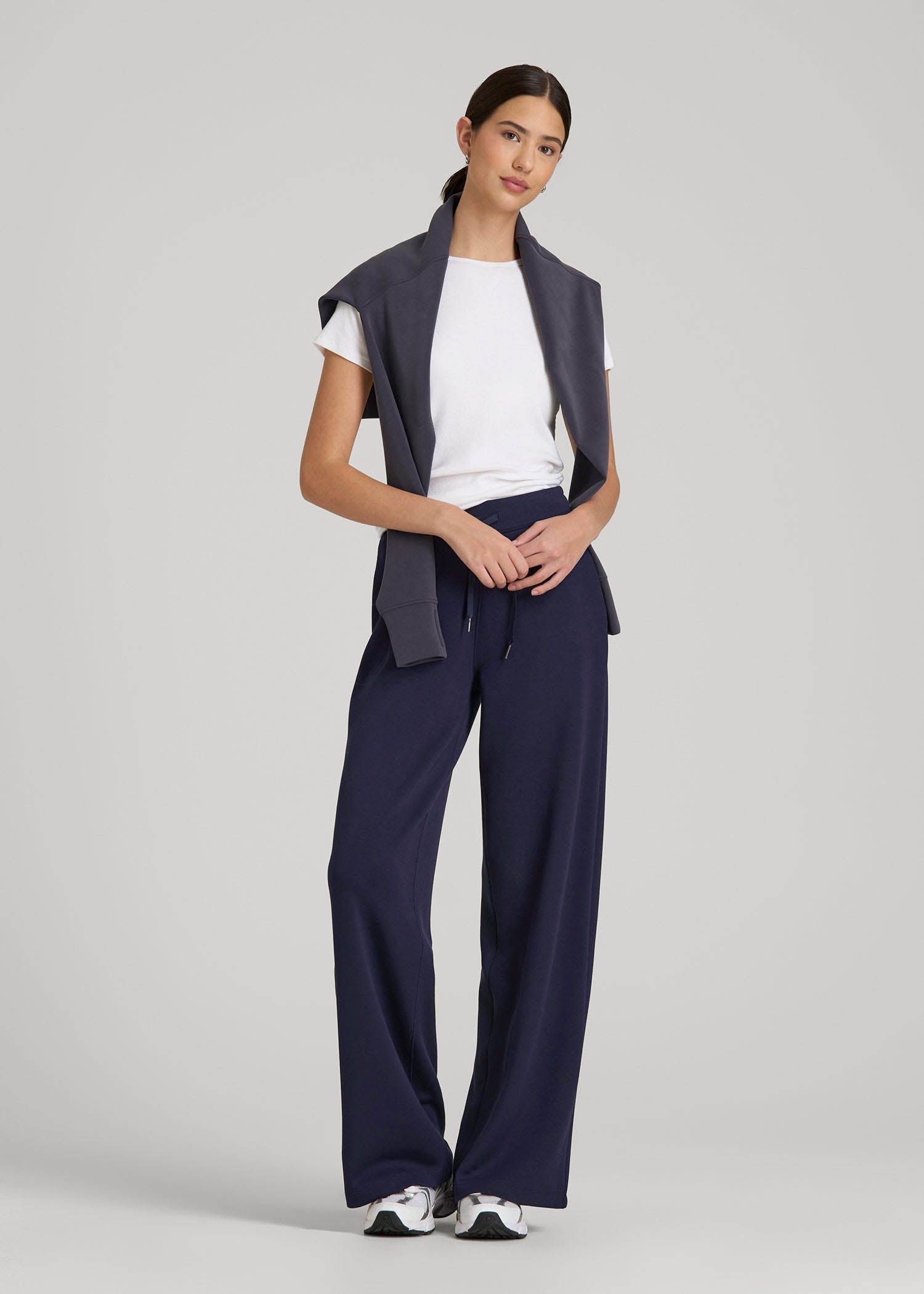 American Tall Online Shop | Pull-On Tie Waist Wide Leg Pants for Tall Women in Navy