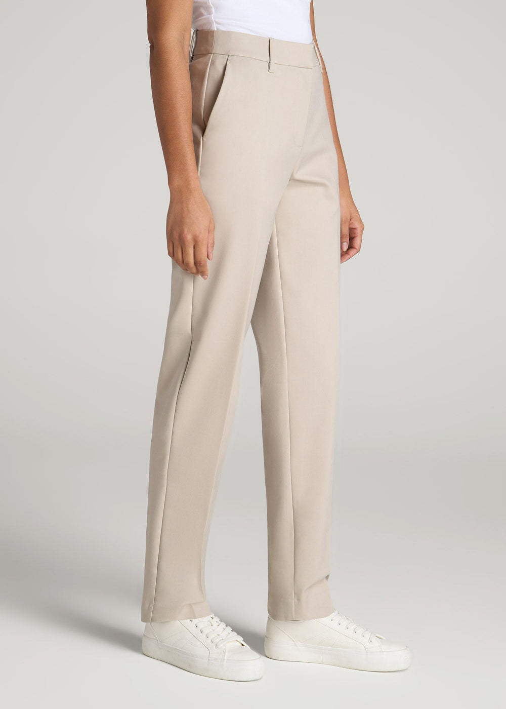 American Tall Online | Flat Front Tapered Dress Pants for Tall Women in Stone