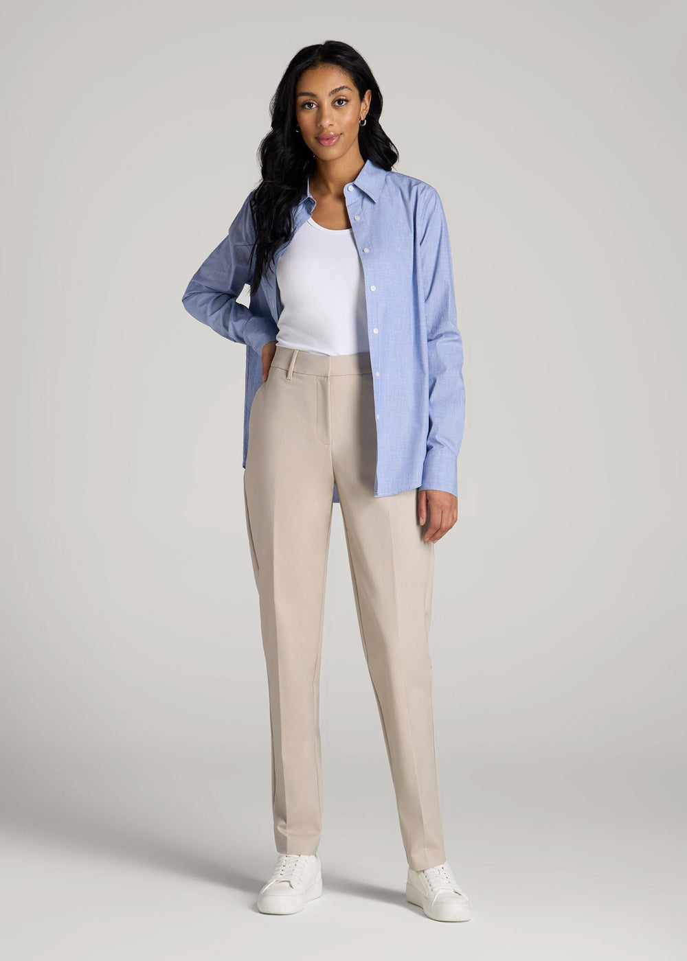 American Tall Online | Flat Front Tapered Dress Pants for Tall Women in Stone