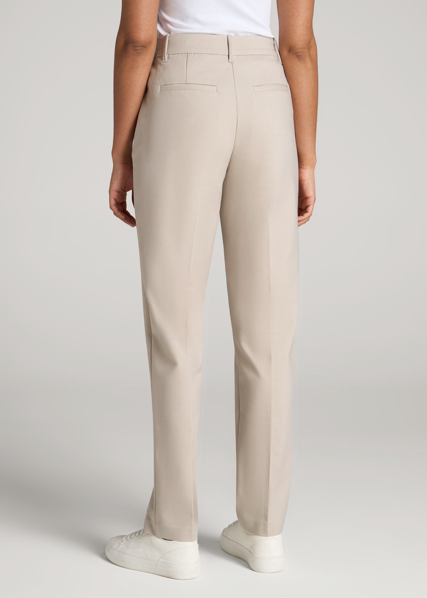American Tall Online | Flat Front Tapered Dress Pants for Tall Women in Stone