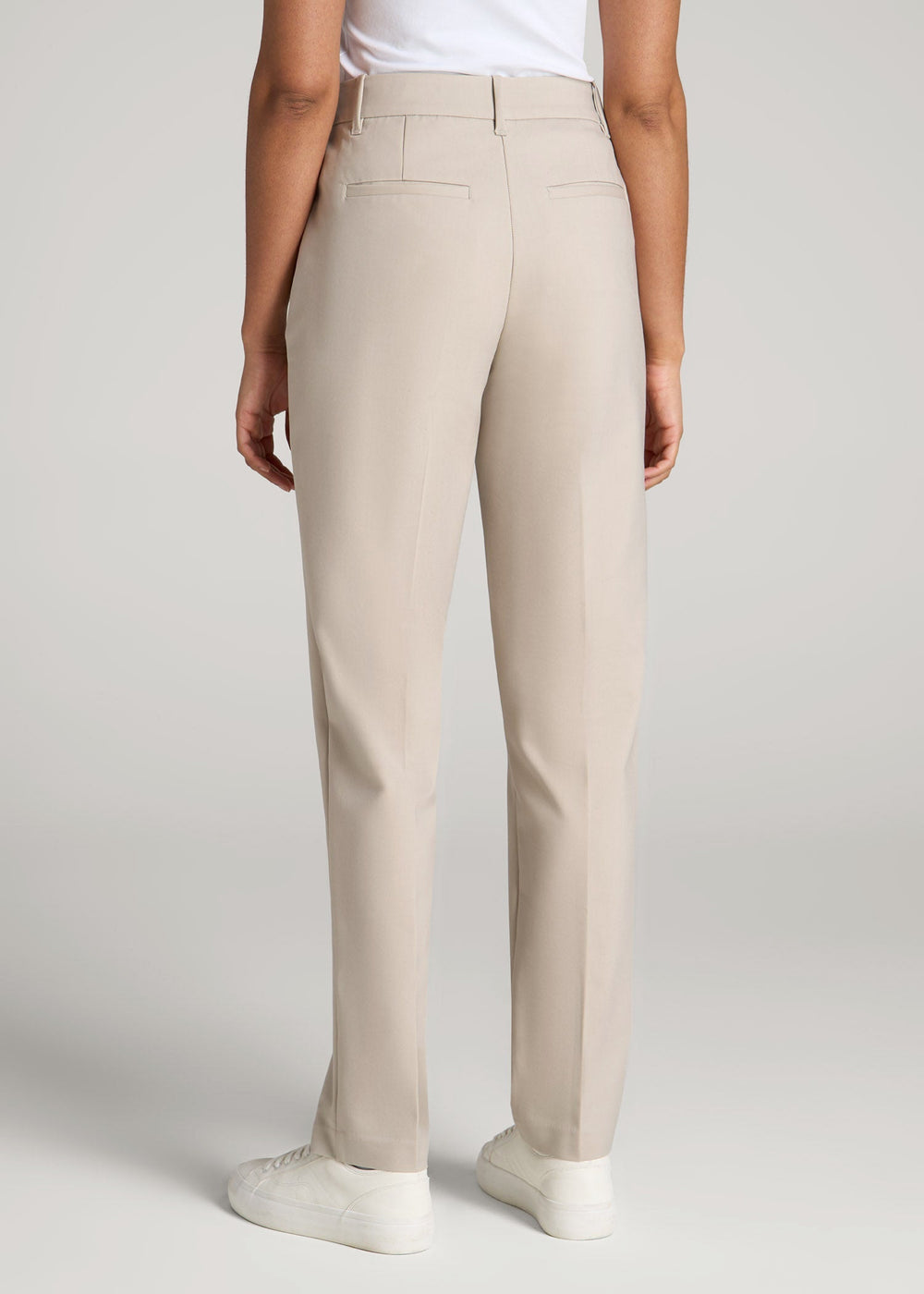 American Tall Online | Flat Front Tapered Dress Pants for Tall Women in Stone