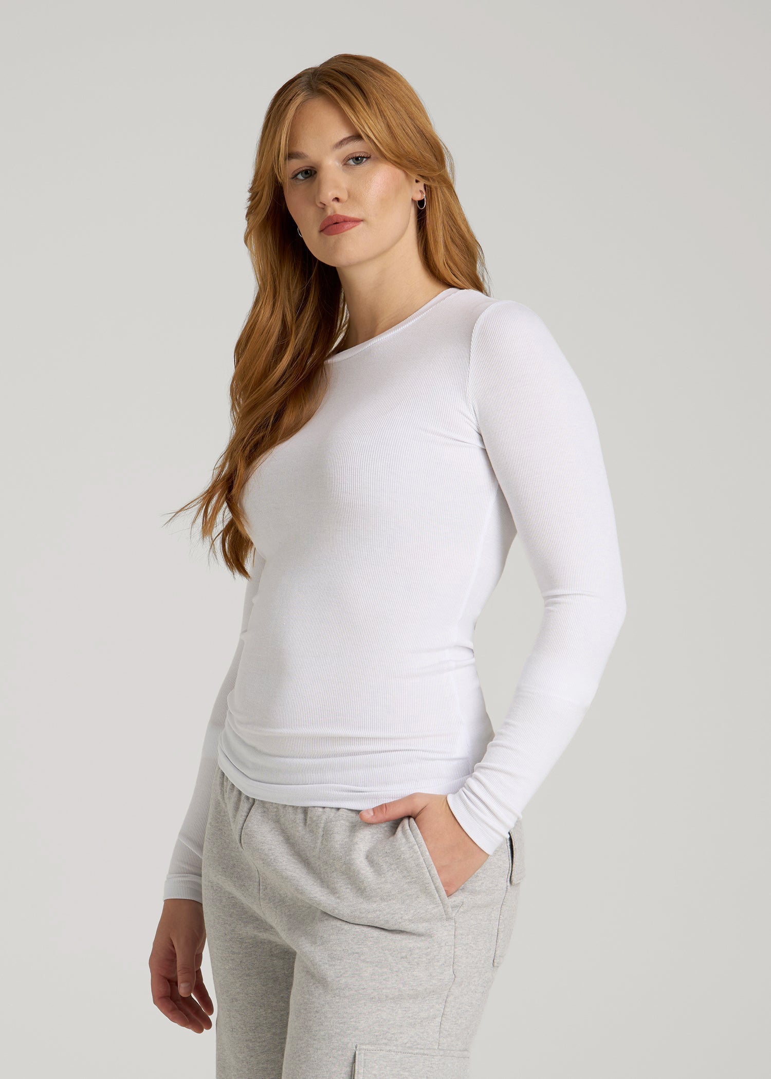 American Tall Outlet | FITTED Ribbed Long Sleeve Tee for Tall Women in White