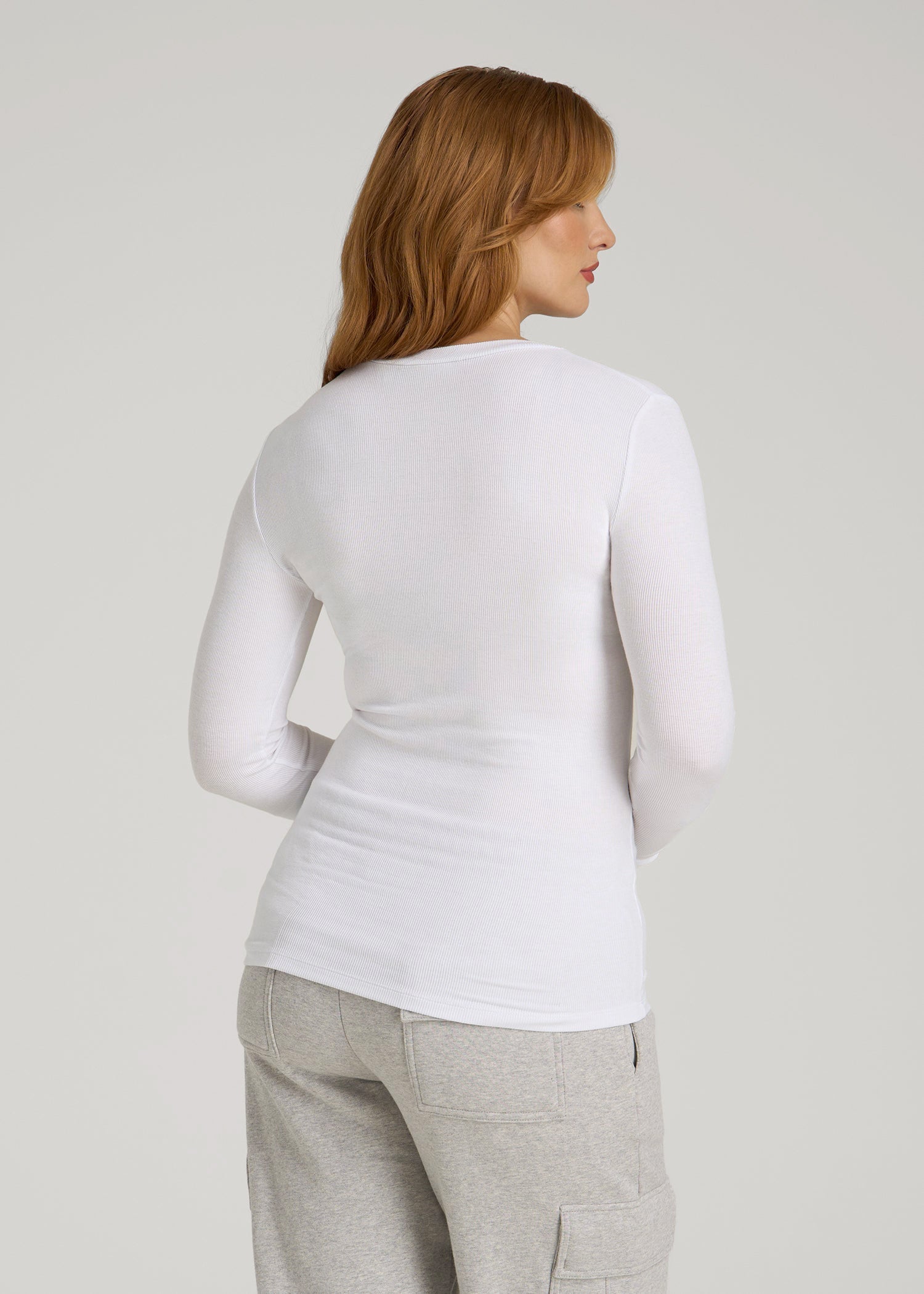 American Tall Outlet | FITTED Ribbed Long Sleeve Tee for Tall Women in White