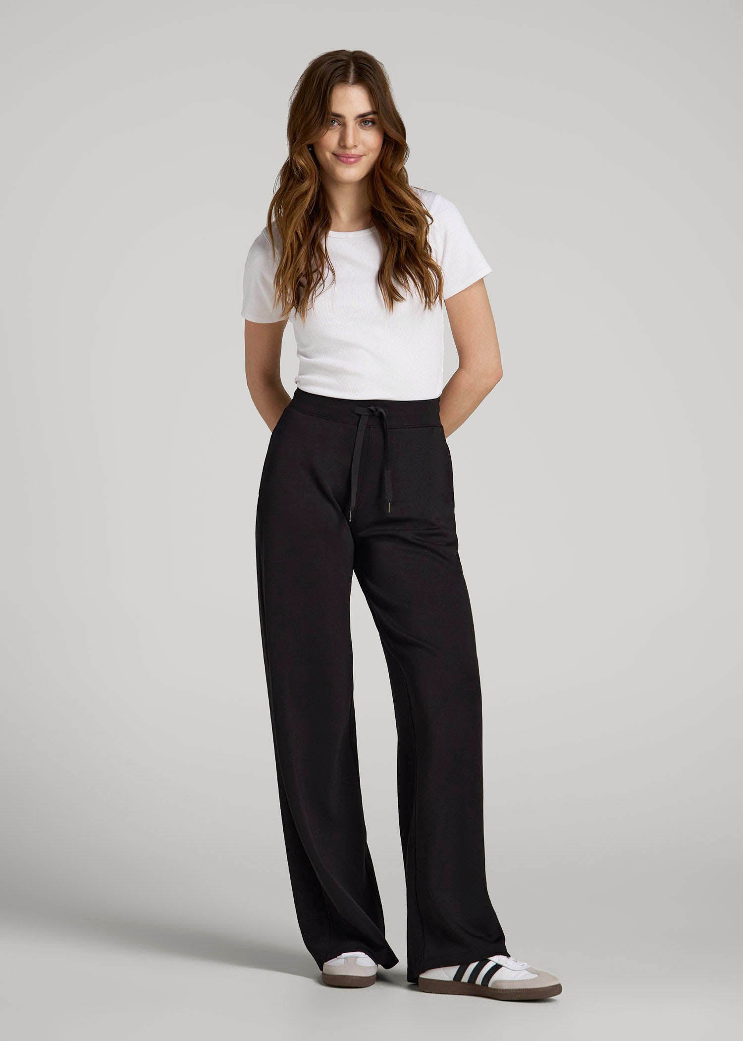 American Tall Online Shop | Pull-On Tie Waist Wide Leg Pants for Tall Women in Black