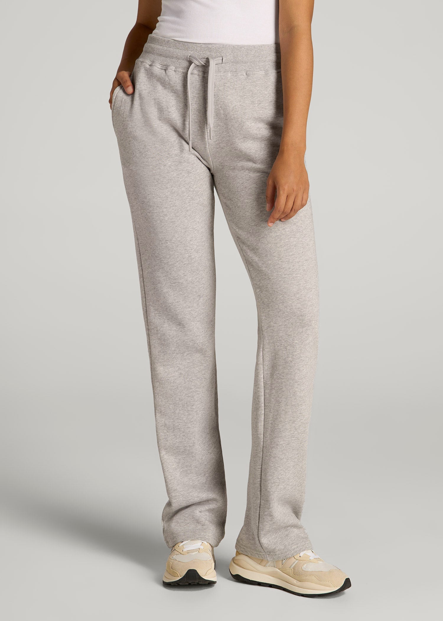 American Tall Online | Wearever Fleece Open-Bottom Sweatpants for Tall Women in Grey Mix