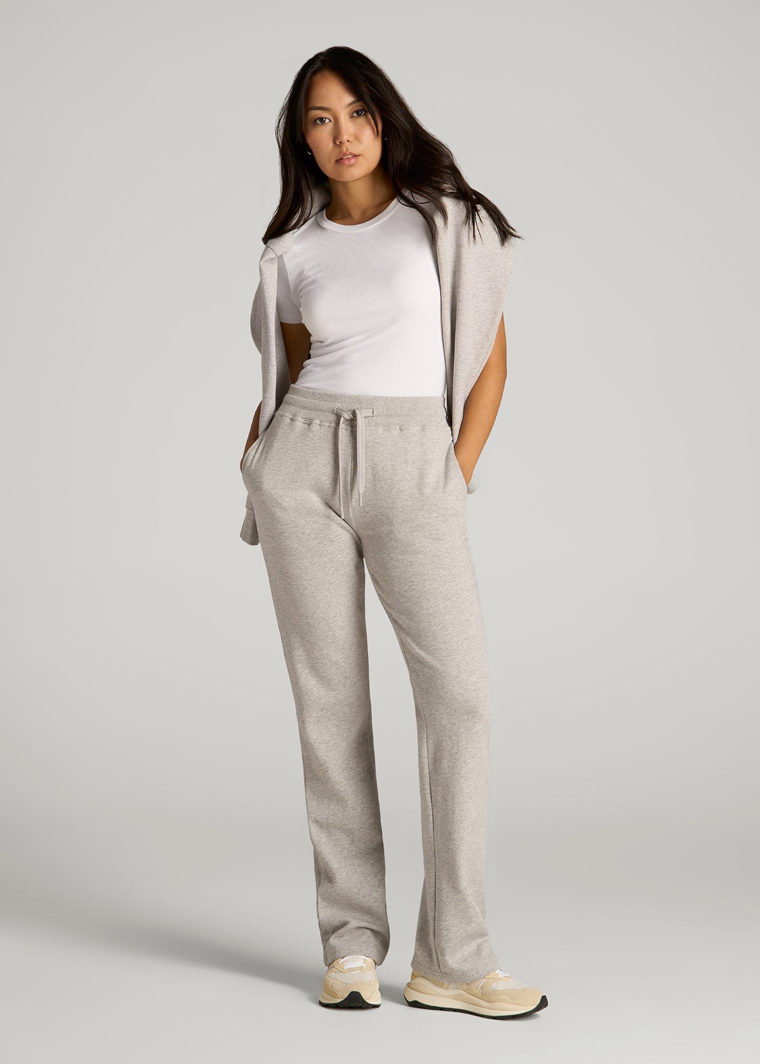 American Tall Online | Wearever Fleece Open-Bottom Sweatpants for Tall Women in Grey Mix