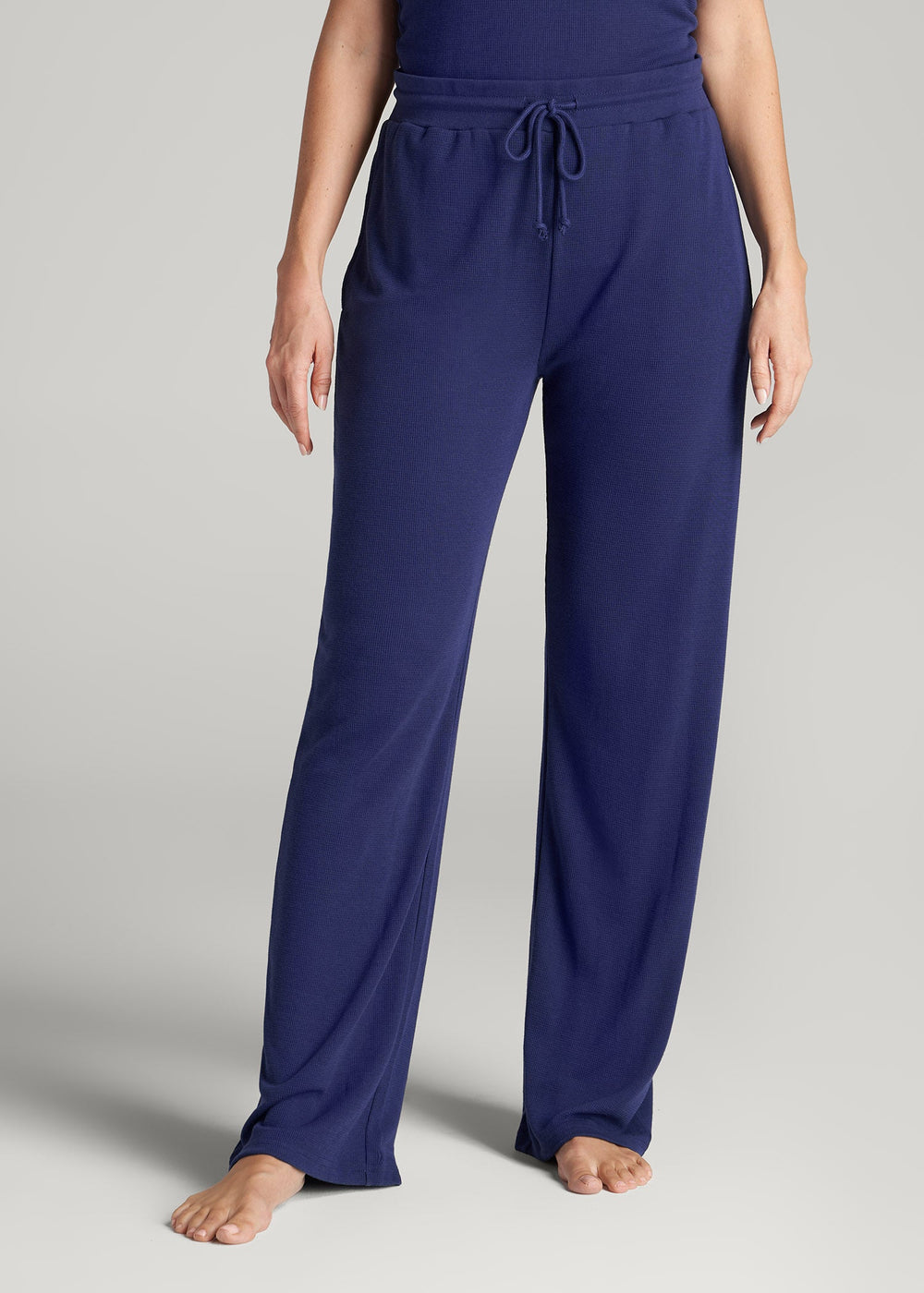 American Tall Online Shop | Open-Bottom Waffle Lounge Pants for Tall Women in Midnight Blue