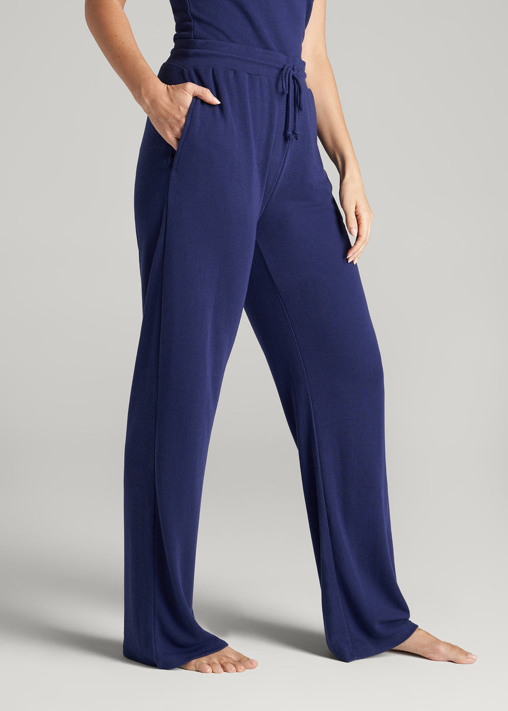 American Tall Online Shop | Open-Bottom Waffle Lounge Pants for Tall Women in Midnight Blue