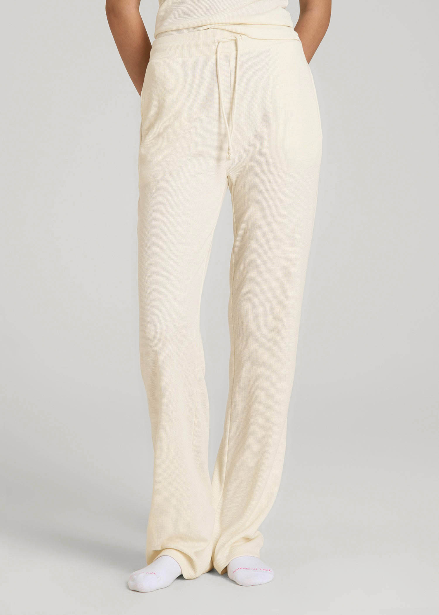American Tall Online | Open-Bottom Waffle Lounge Pants for Tall Women in White Alyssum