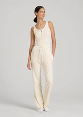 American Tall Online | Open-Bottom Waffle Lounge Pants for Tall Women in White Alyssum