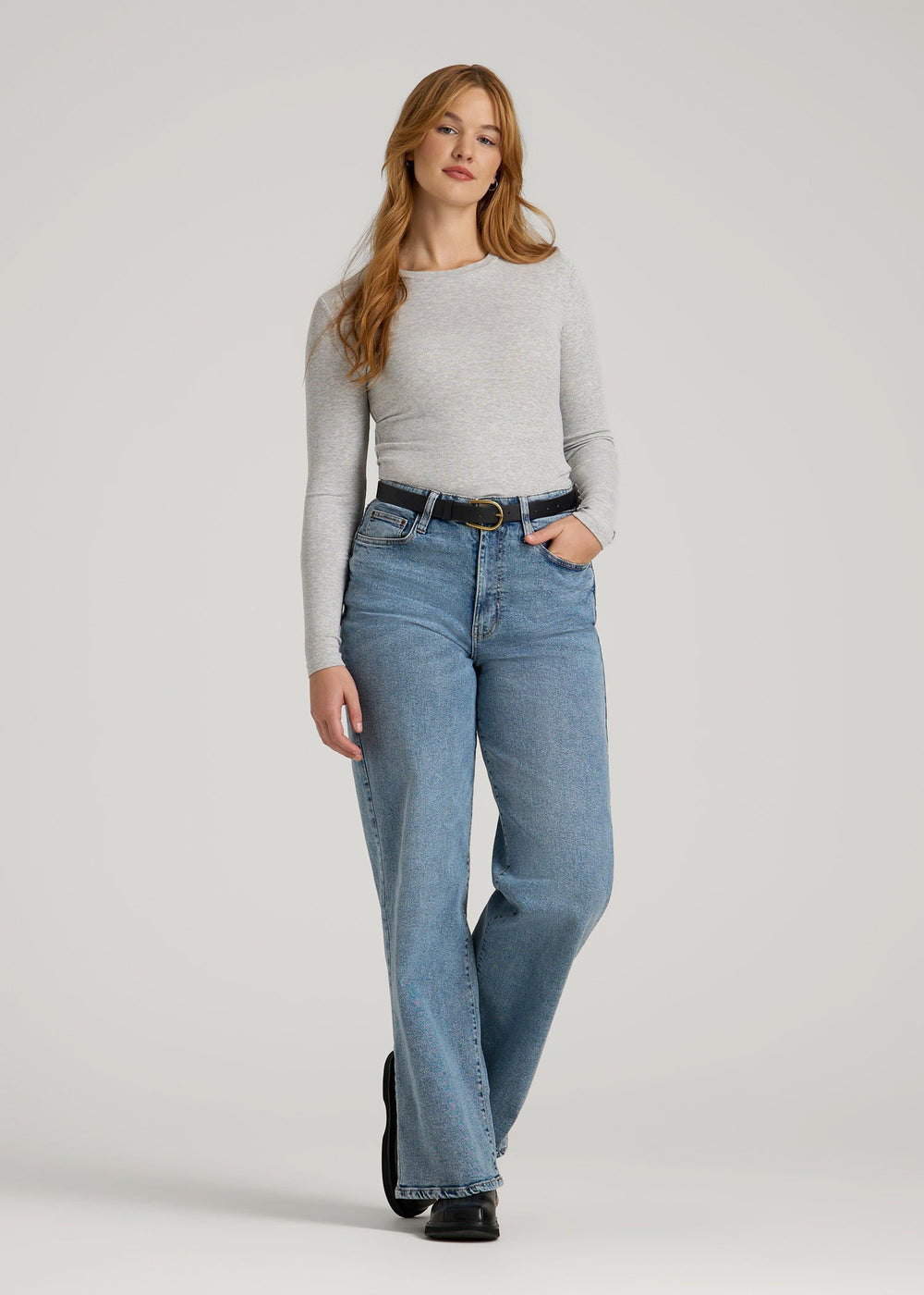 American Tall For Sale | FITTED Ribbed Long Sleeve Tee for Tall Women in Grey Mix
