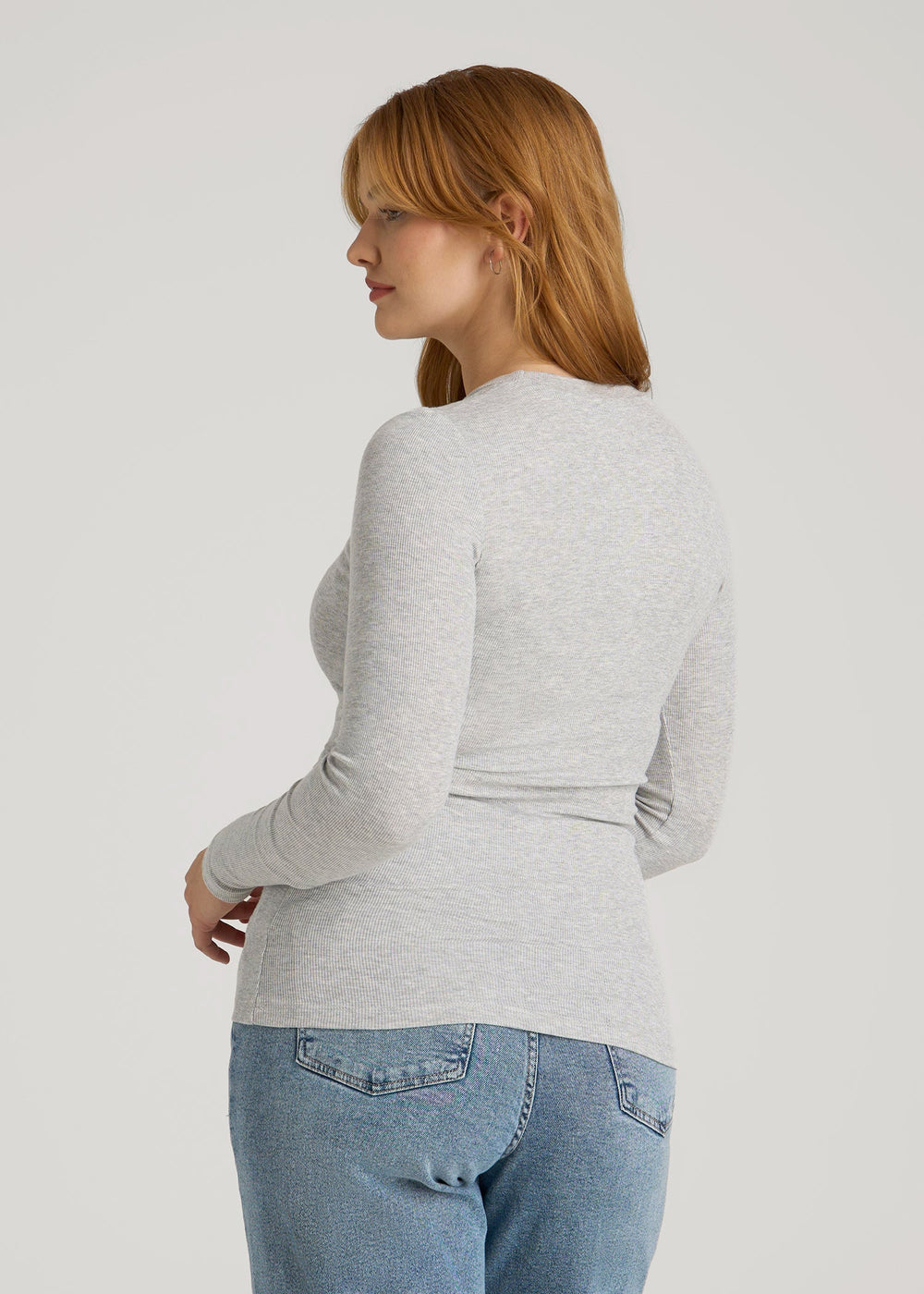 American Tall For Sale | FITTED Ribbed Long Sleeve Tee for Tall Women in Grey Mix