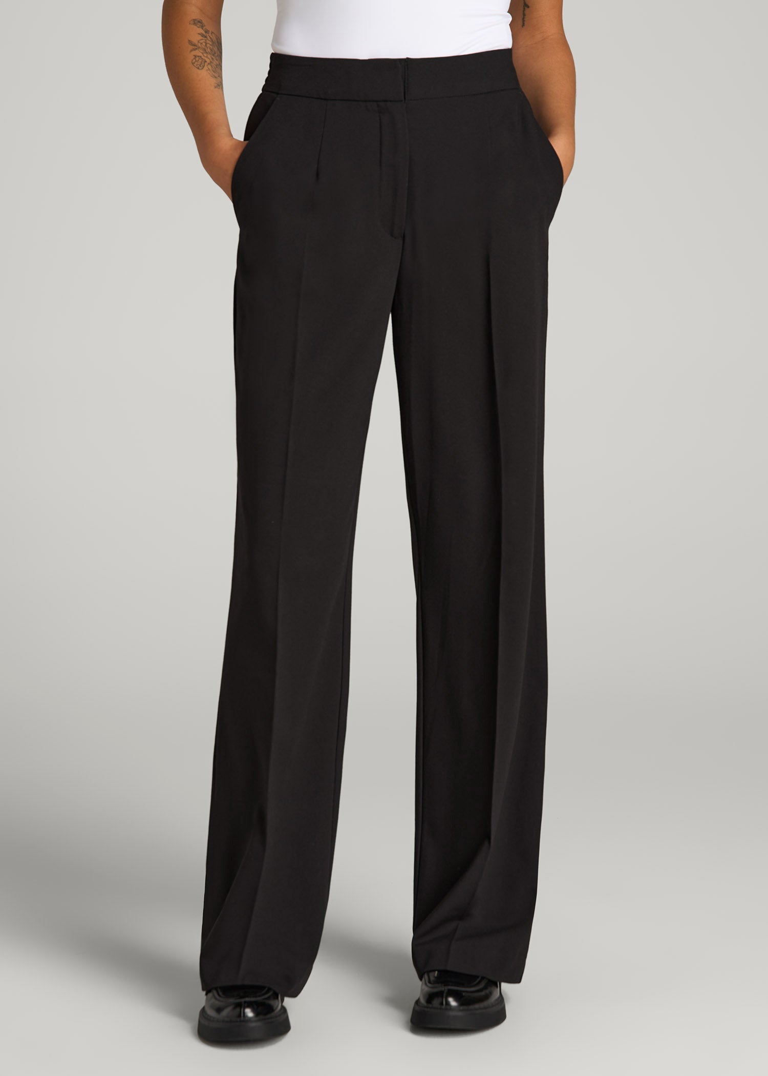 American Tall Online Shop | Flat Front Wide Leg Dress Pants for Tall Women in Black
