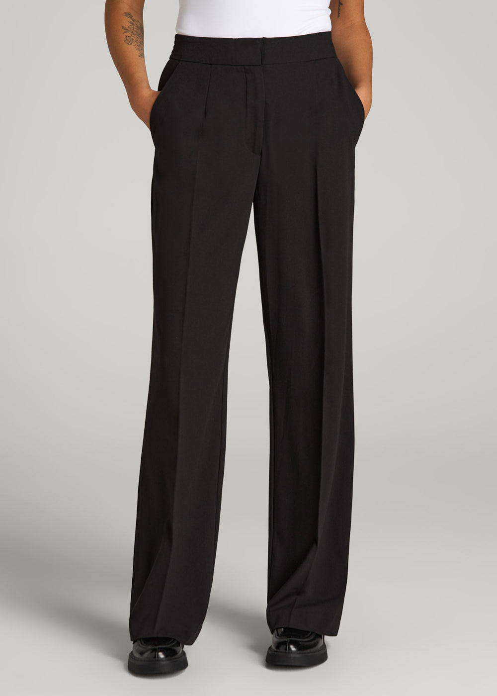 American Tall Online Shop | Flat Front Wide Leg Dress Pants for Tall Women in Black
