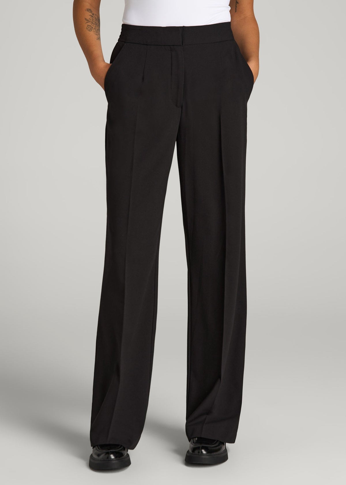 American Tall Online Shop | Flat Front Wide Leg Dress Pants for Tall Women in Black