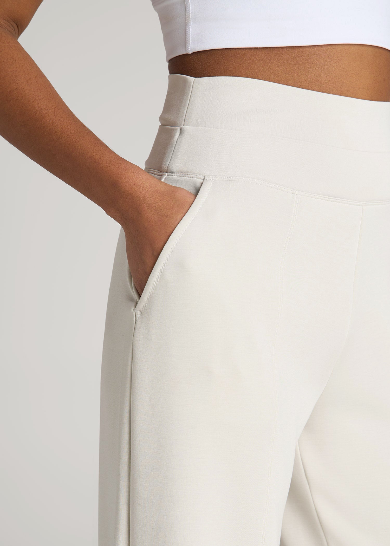 American Tall Discount | Soft Motion Wide Leg Ultra High Rise Pant for Tall Women in Pearl