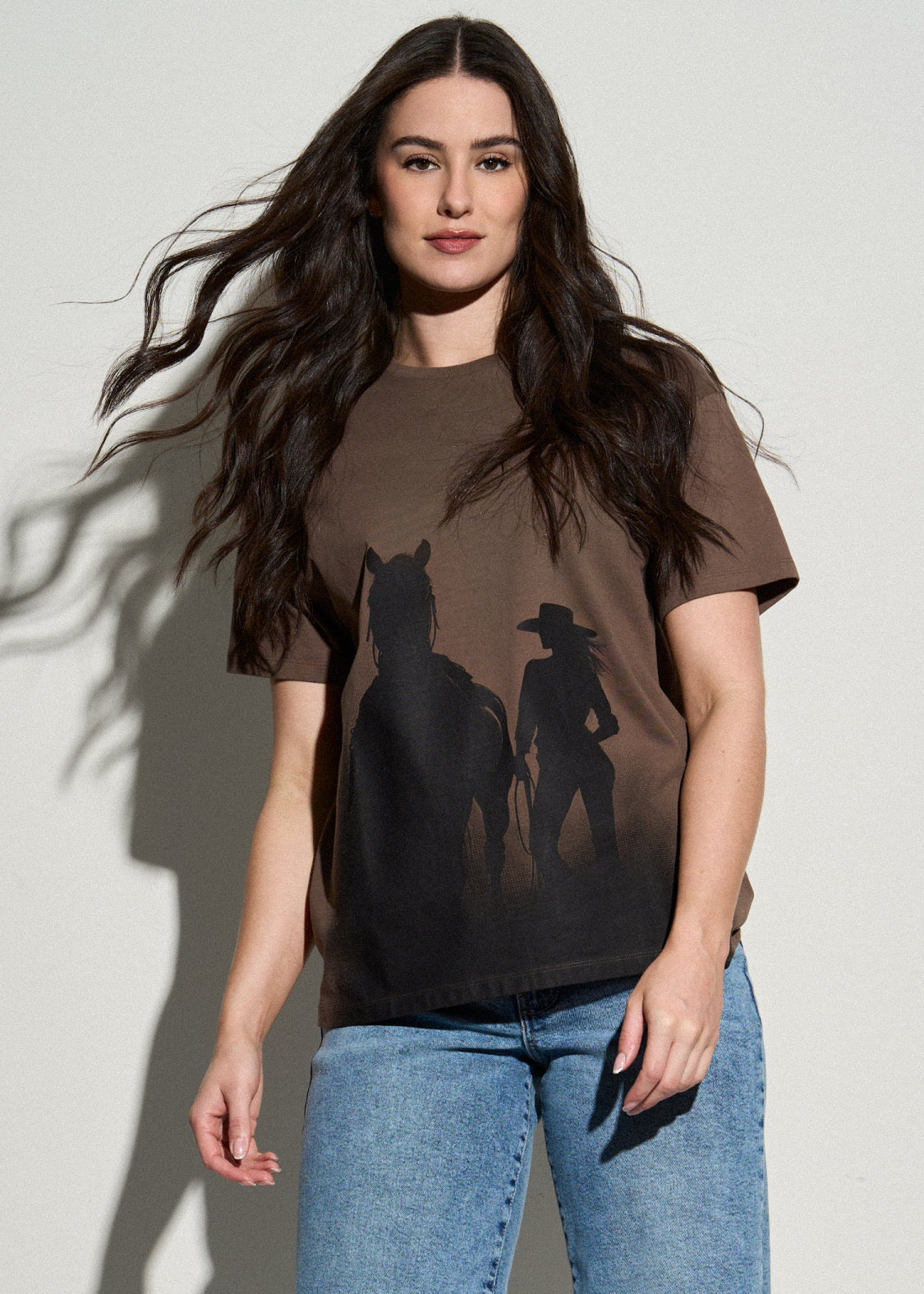 American Tall Sale | Equestrian Graphic Tee for Tall Women in Brown