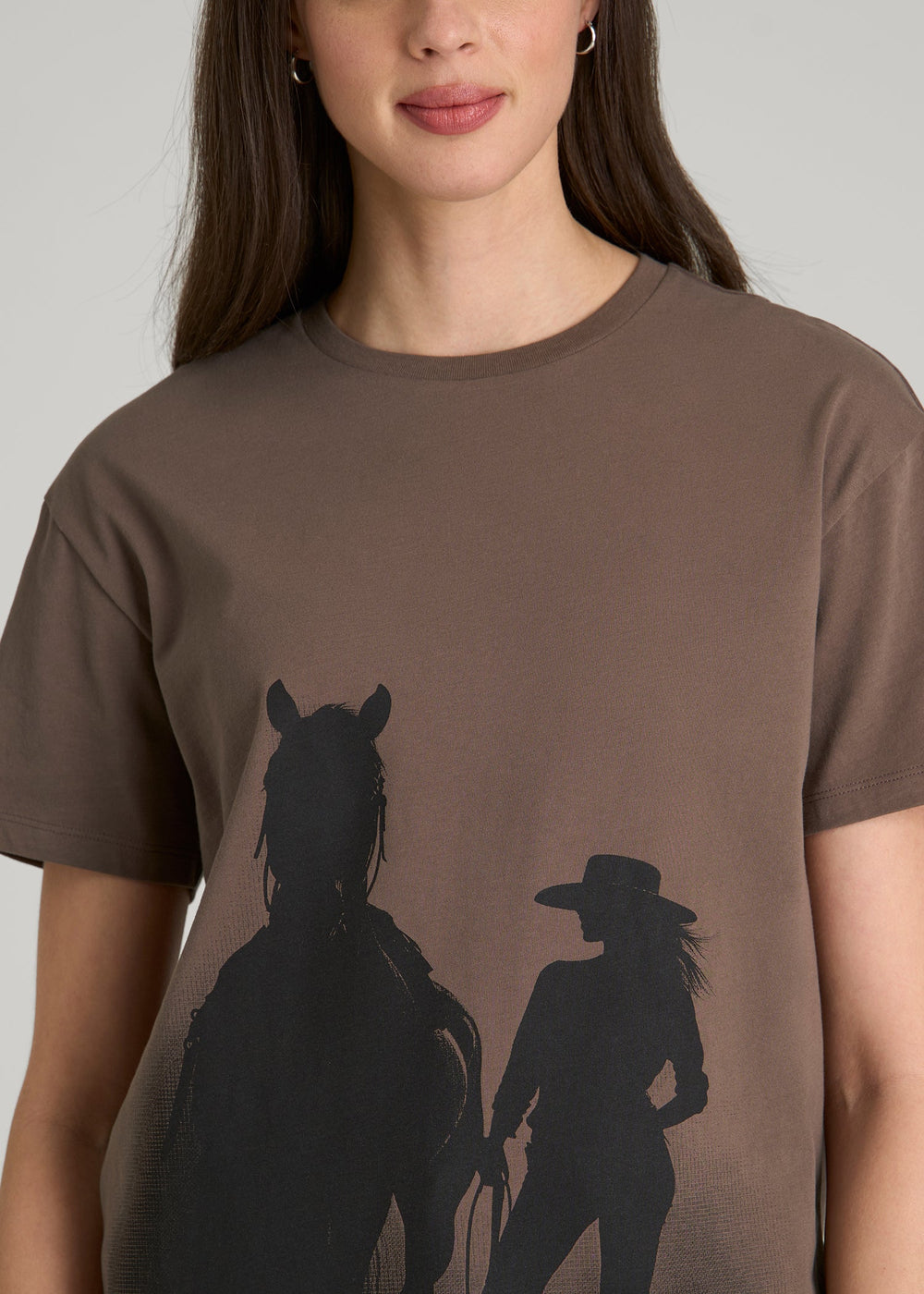 American Tall Sale | Equestrian Graphic Tee for Tall Women in Brown