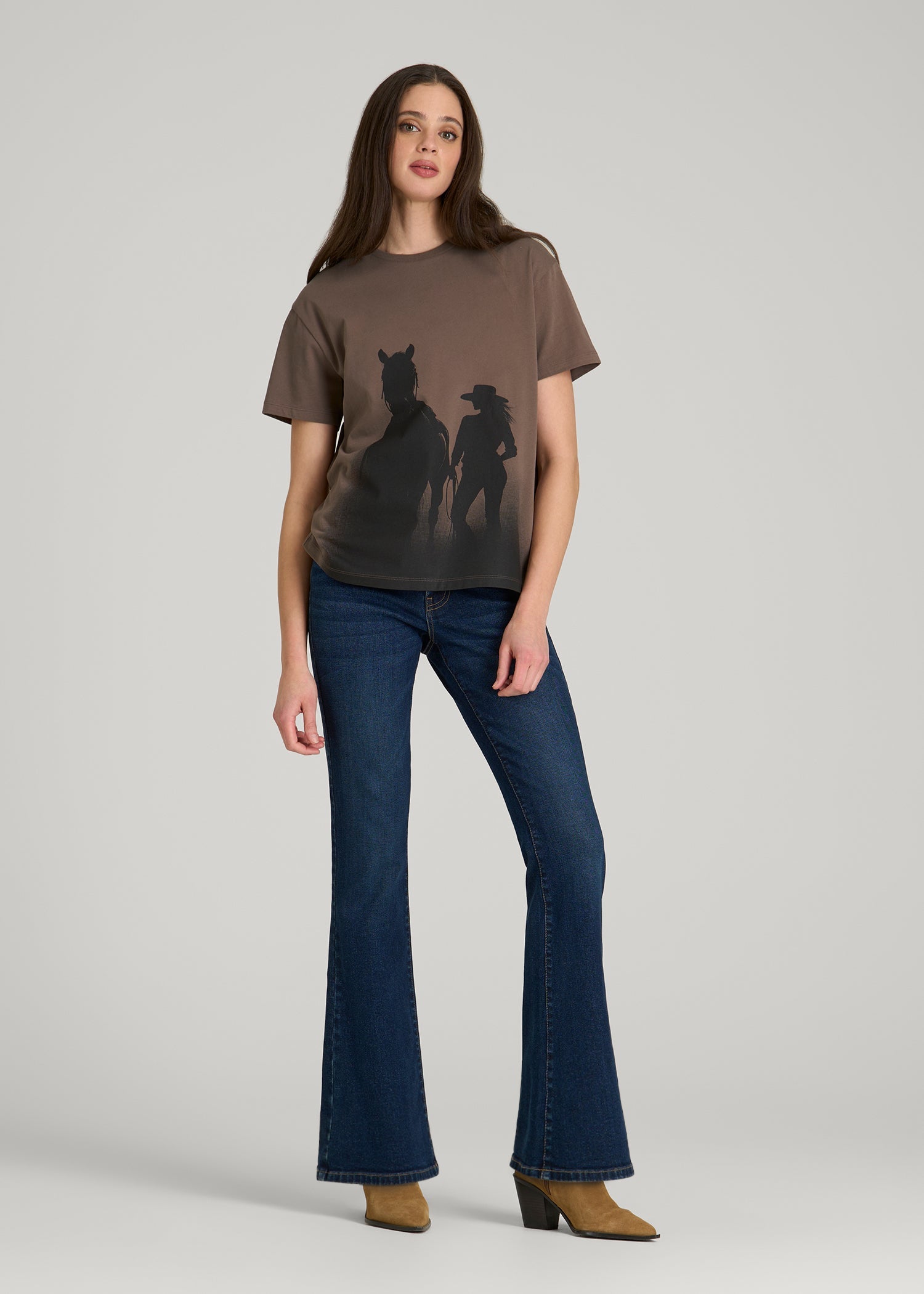 American Tall Sale | Equestrian Graphic Tee for Tall Women in Brown