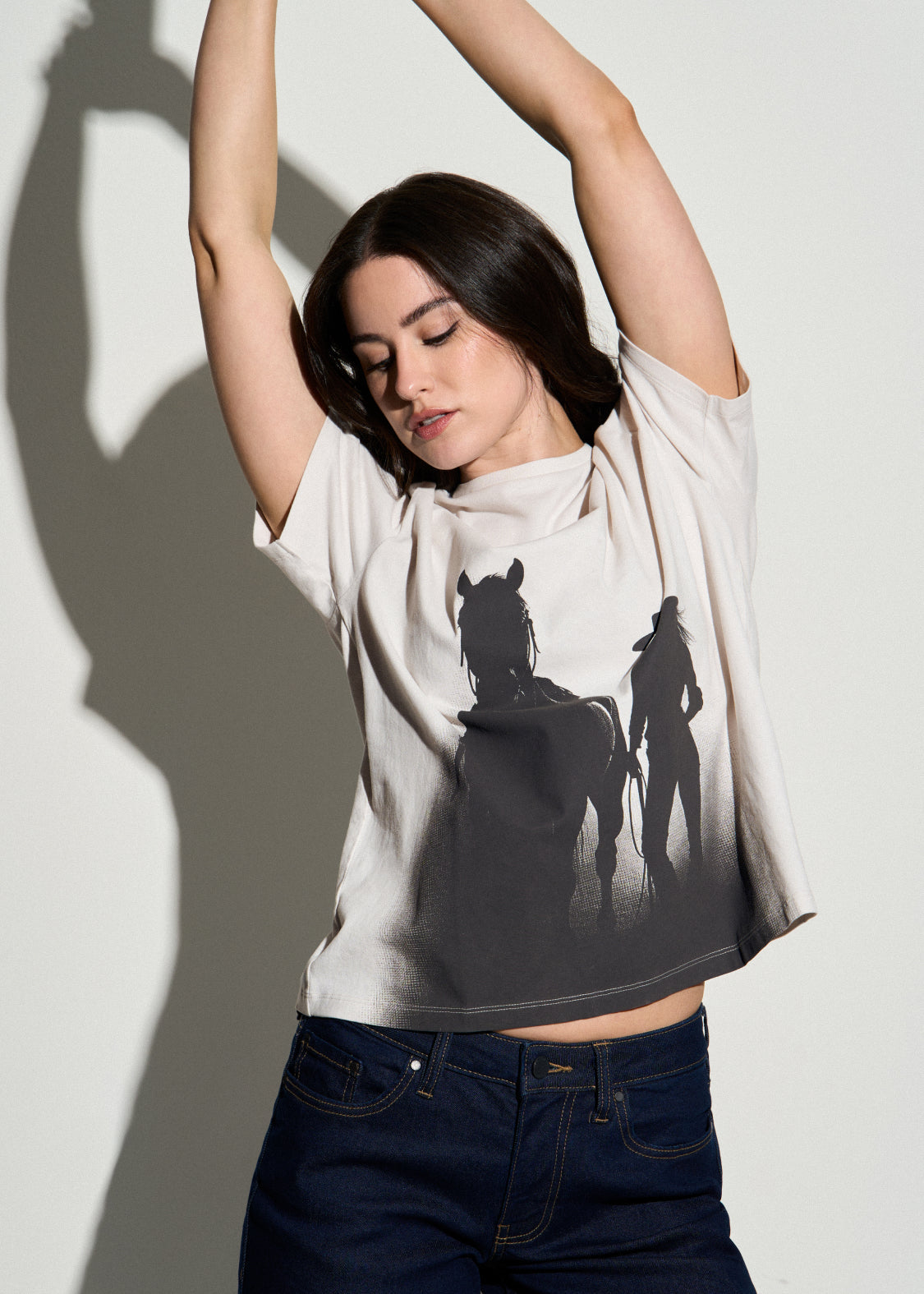 American Tall Outlet | Equestrian Graphic Tee for Tall Women in Sand