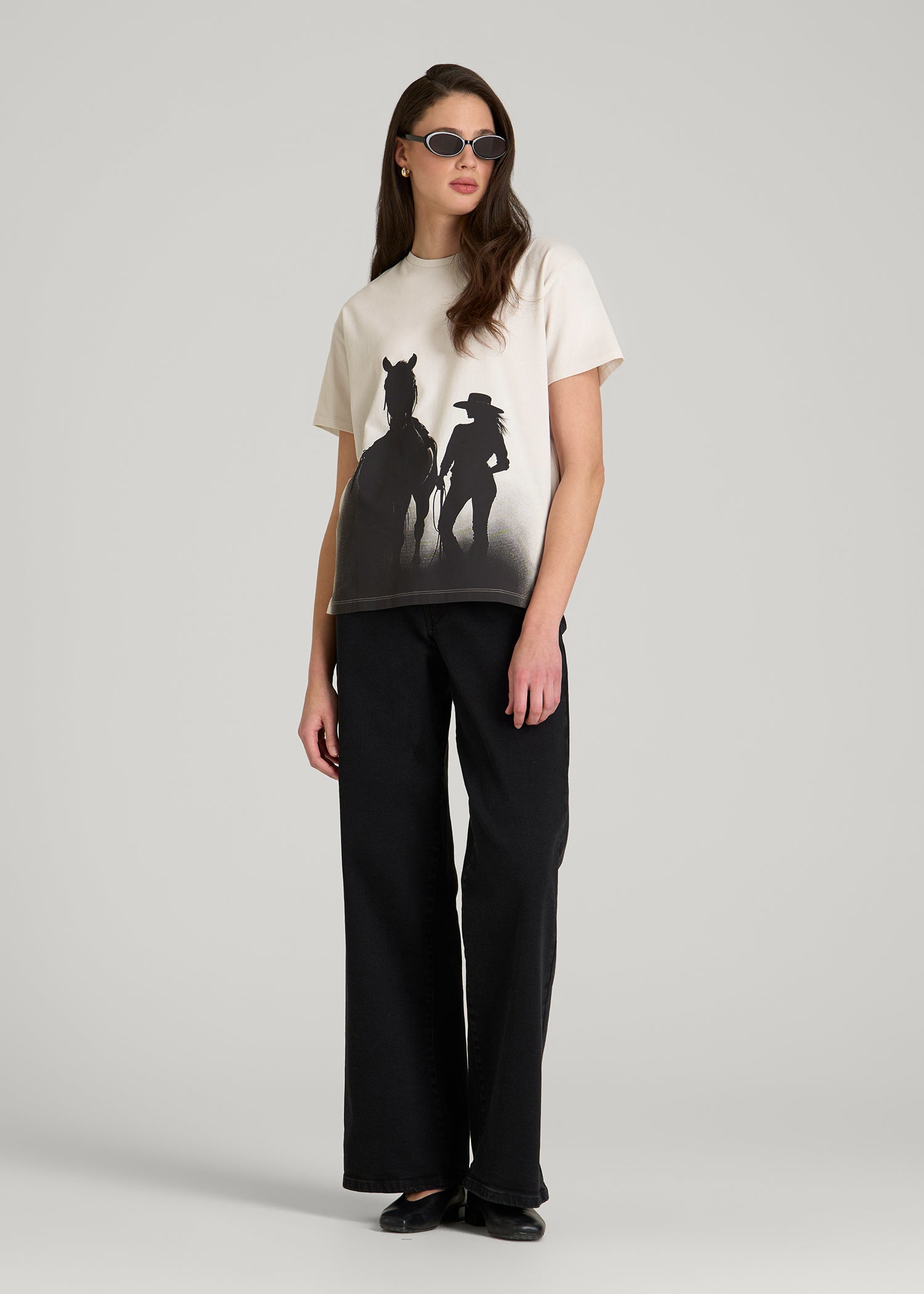 American Tall Outlet | Equestrian Graphic Tee for Tall Women in Sand
