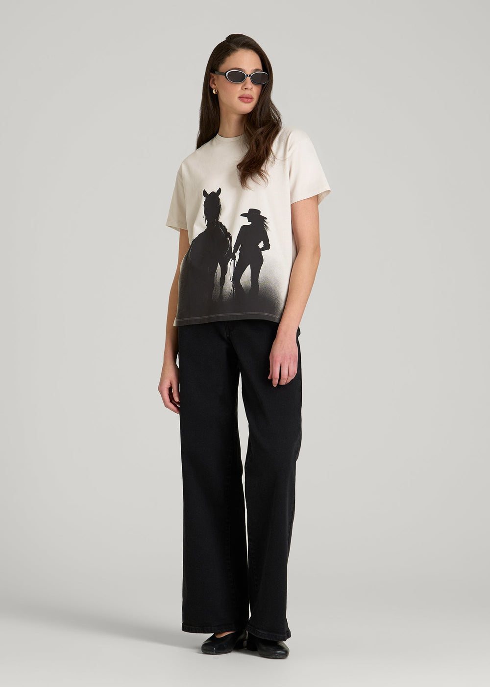 American Tall Outlet | Equestrian Graphic Tee for Tall Women in Sand