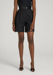American Tall Discount | Stretch Cotton Linen Blend Pleated Shorts for Tall Women in Black