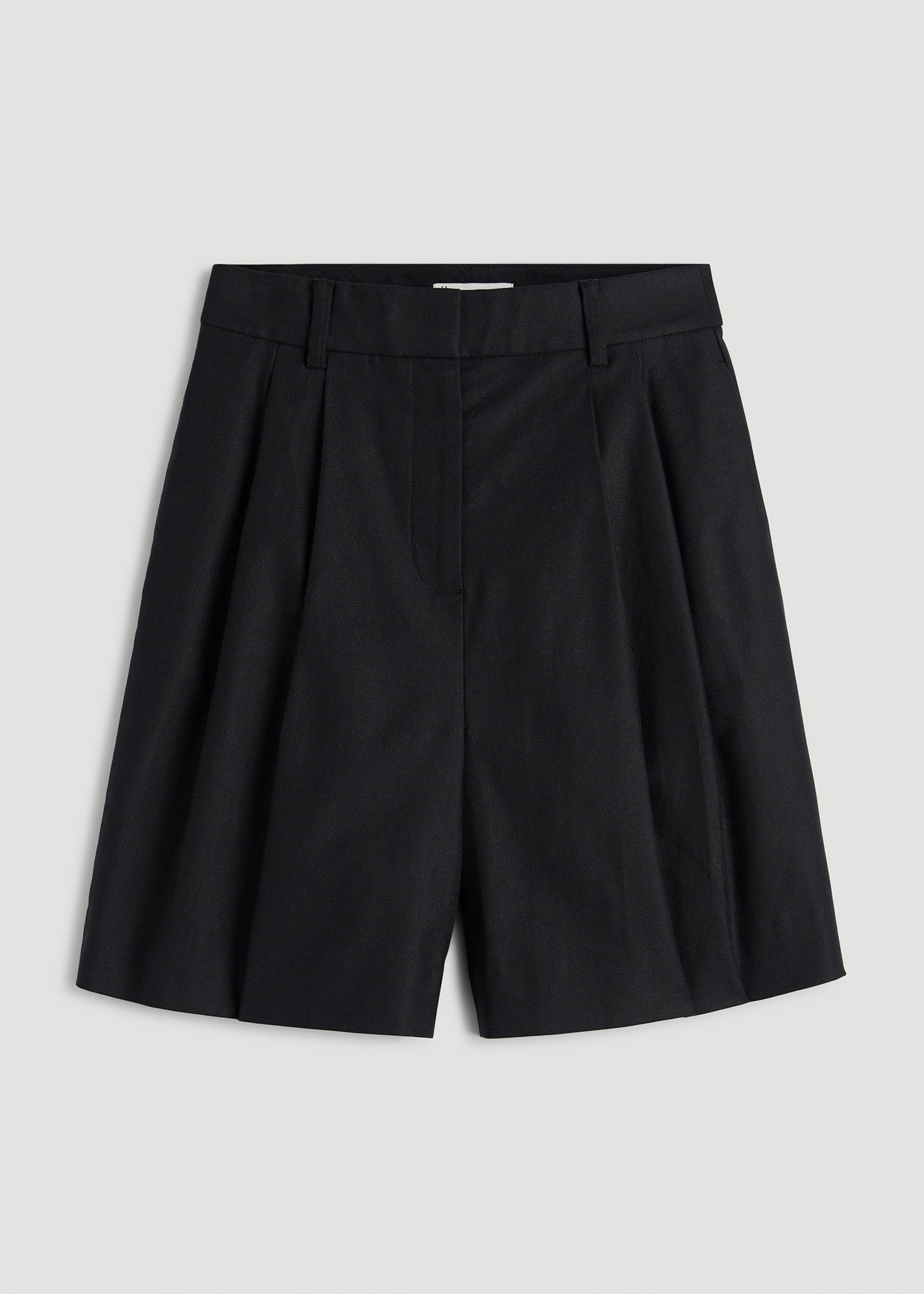 American Tall Discount | Stretch Cotton Linen Blend Pleated Shorts for Tall Women in Black