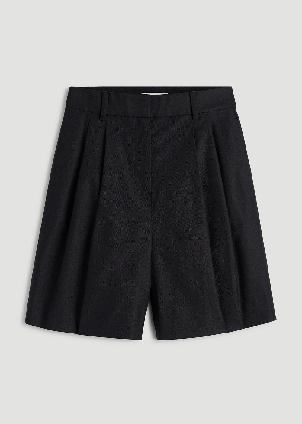 American Tall Discount | Stretch Cotton Linen Blend Pleated Shorts for Tall Women in Black