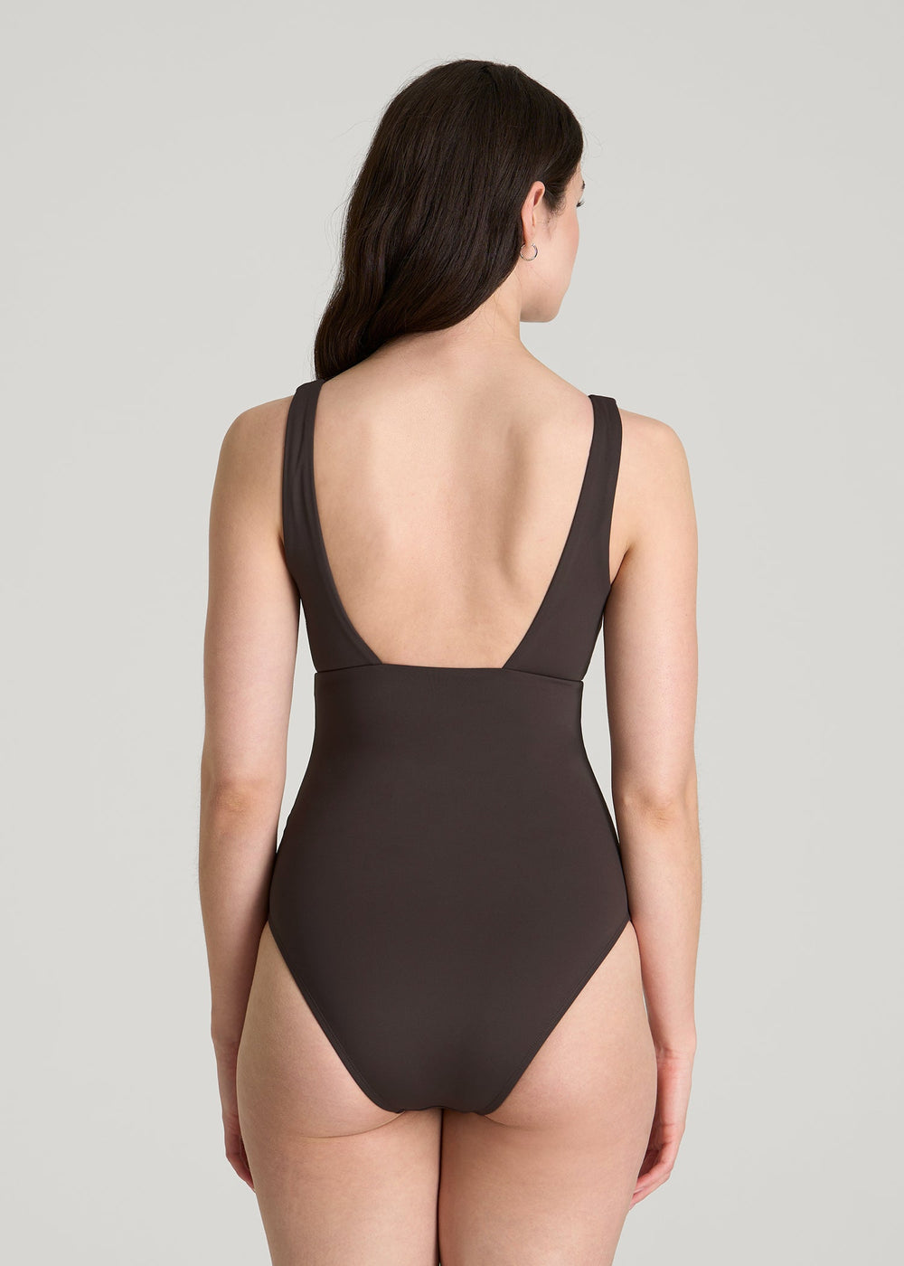 American Tall Sale | Classic V-Neck One Piece Swimsuit for Tall Women in Espresso
