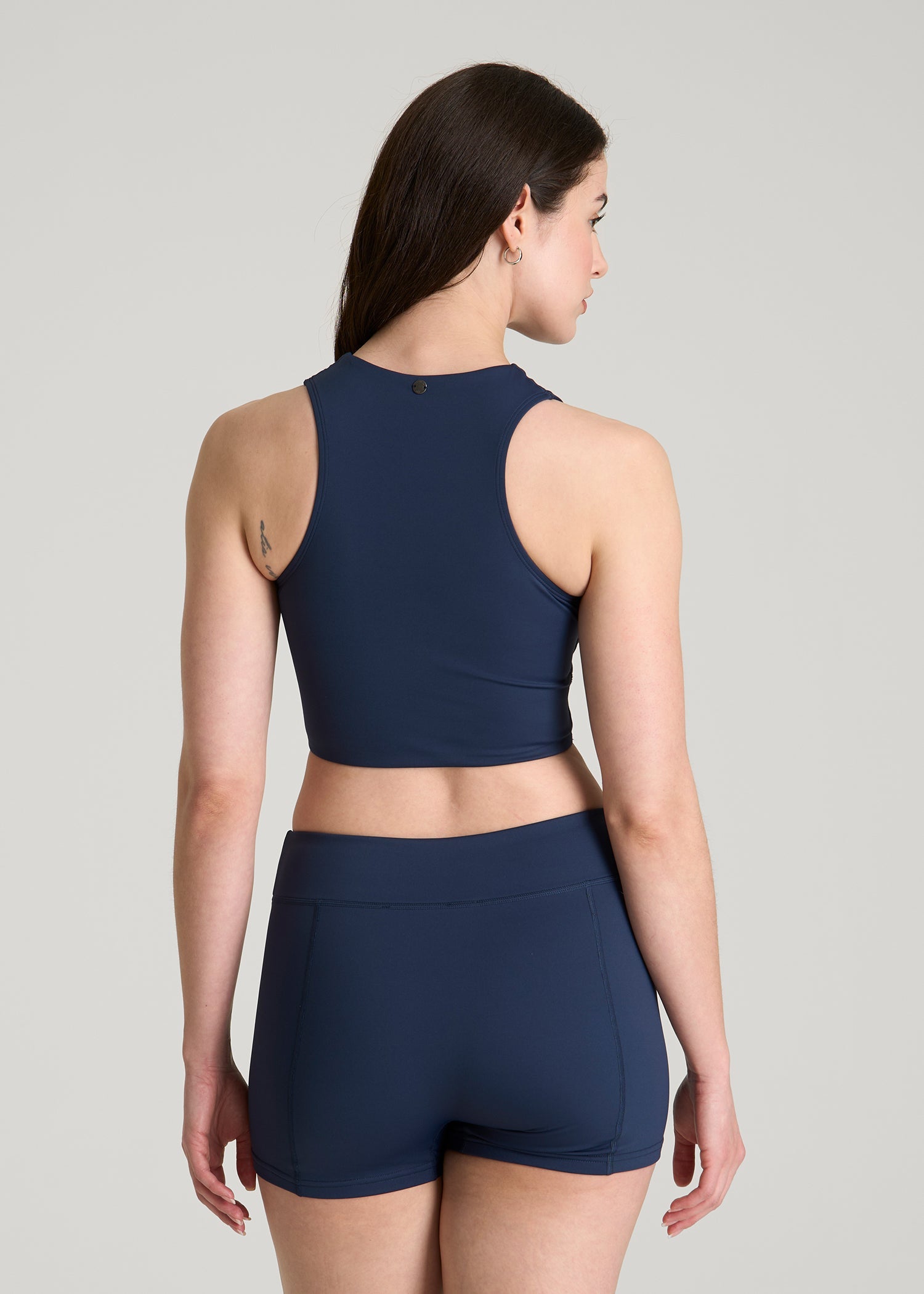 American Tall Outlet | Cropped Swim Tank for Tall Women in Navy Blue