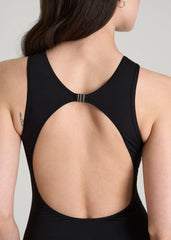 American Tall For Sale | High Neck Mesh One Piece Swimsuit for Tall Women in Deep Black