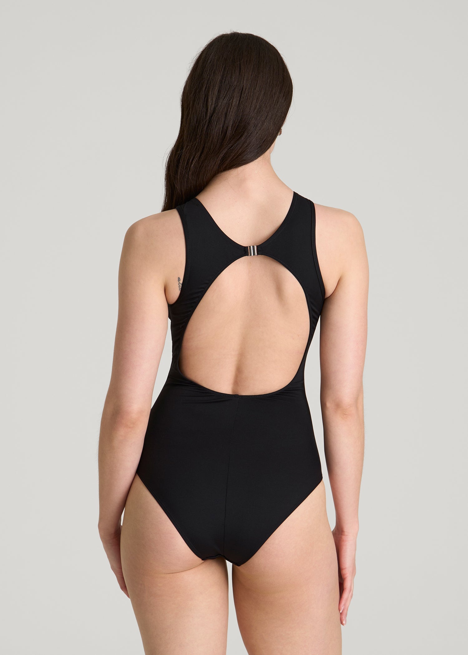 American Tall For Sale | High Neck Mesh One Piece Swimsuit for Tall Women in Deep Black