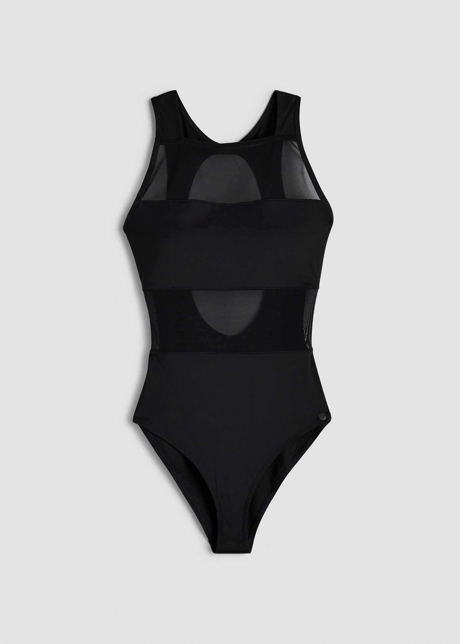 American Tall For Sale | High Neck Mesh One Piece Swimsuit for Tall Women in Deep Black