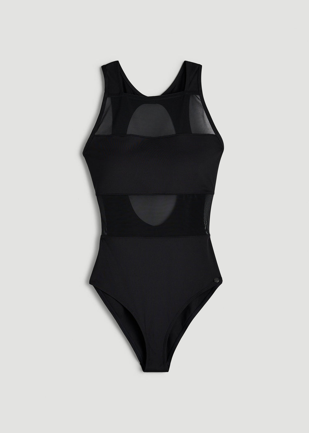 American Tall For Sale | High Neck Mesh One Piece Swimsuit for Tall Women in Deep Black