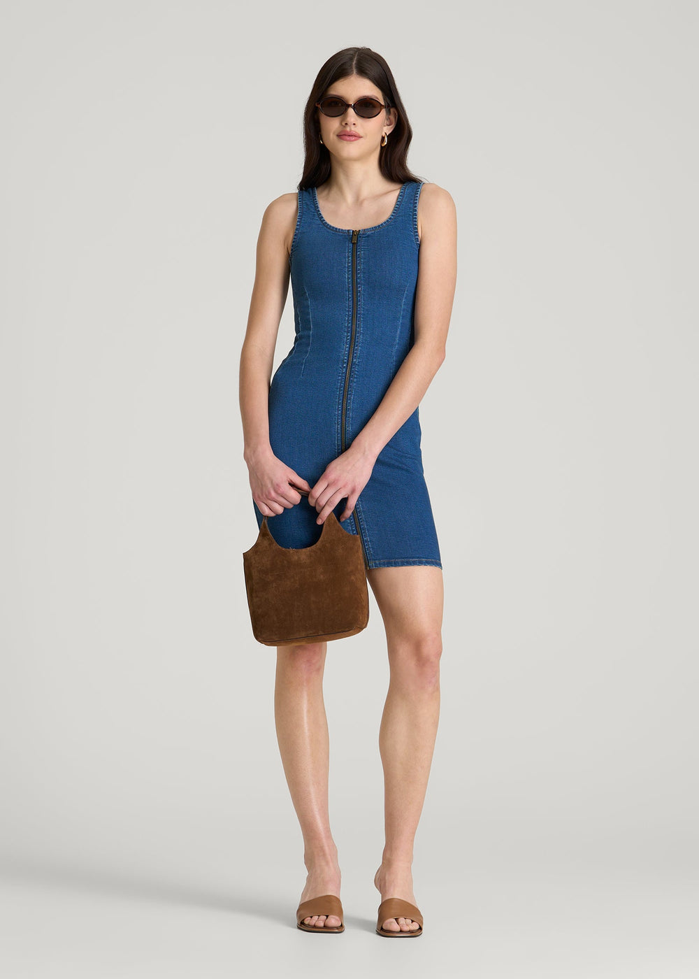 American Tall Discount | Short Denim Tank Dress for Tall Women in New Colorado Blue