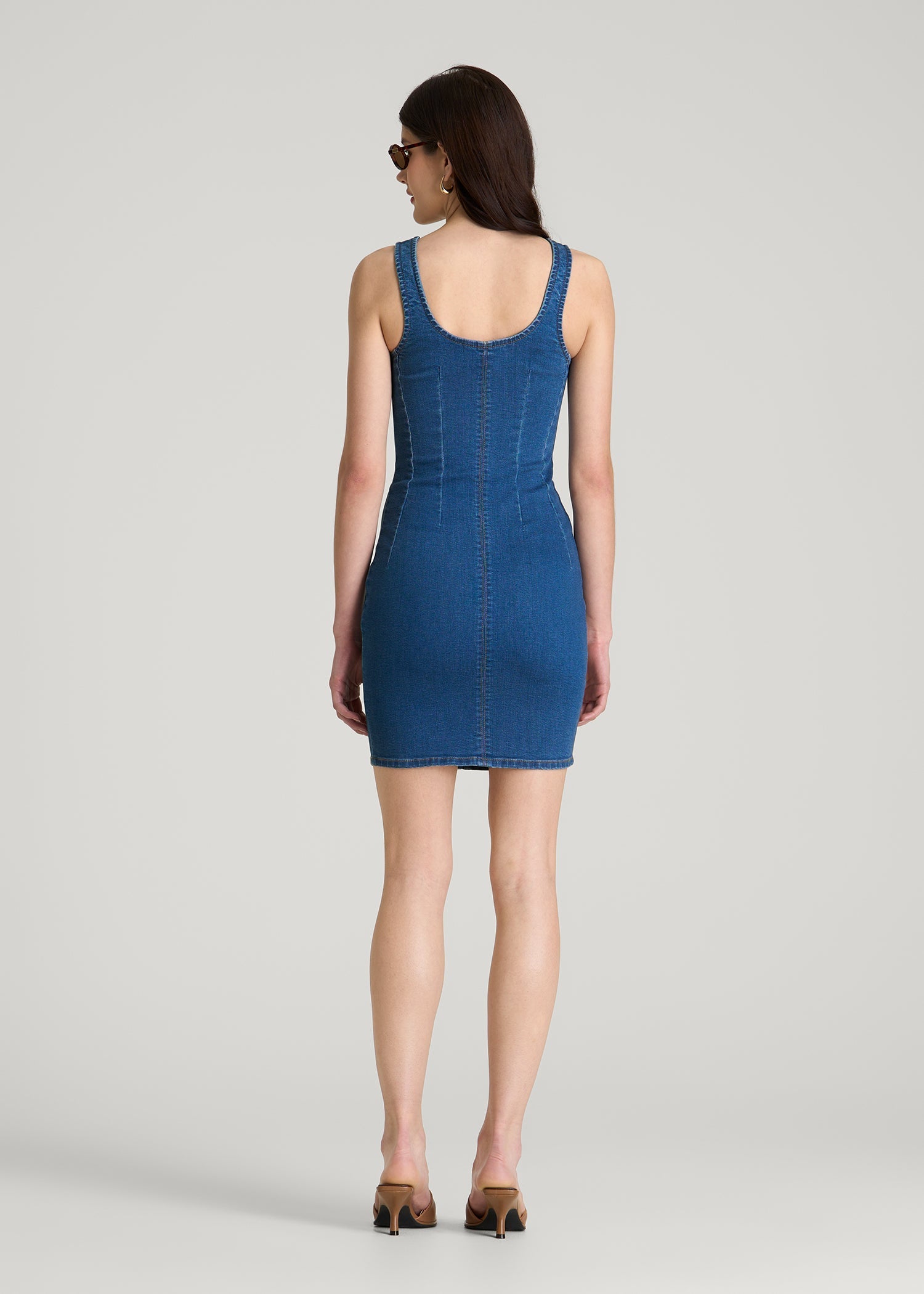 American Tall Discount | Short Denim Tank Dress for Tall Women in New Colorado Blue