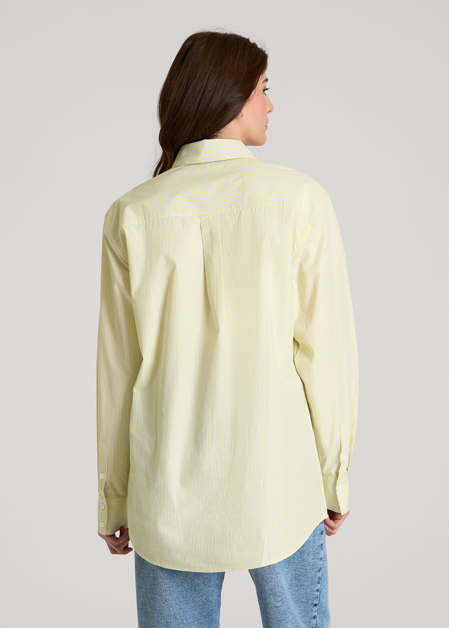 American Tall Online | Oversized Poplin Button Shirt for Tall Women in Lemon Drop Stripe