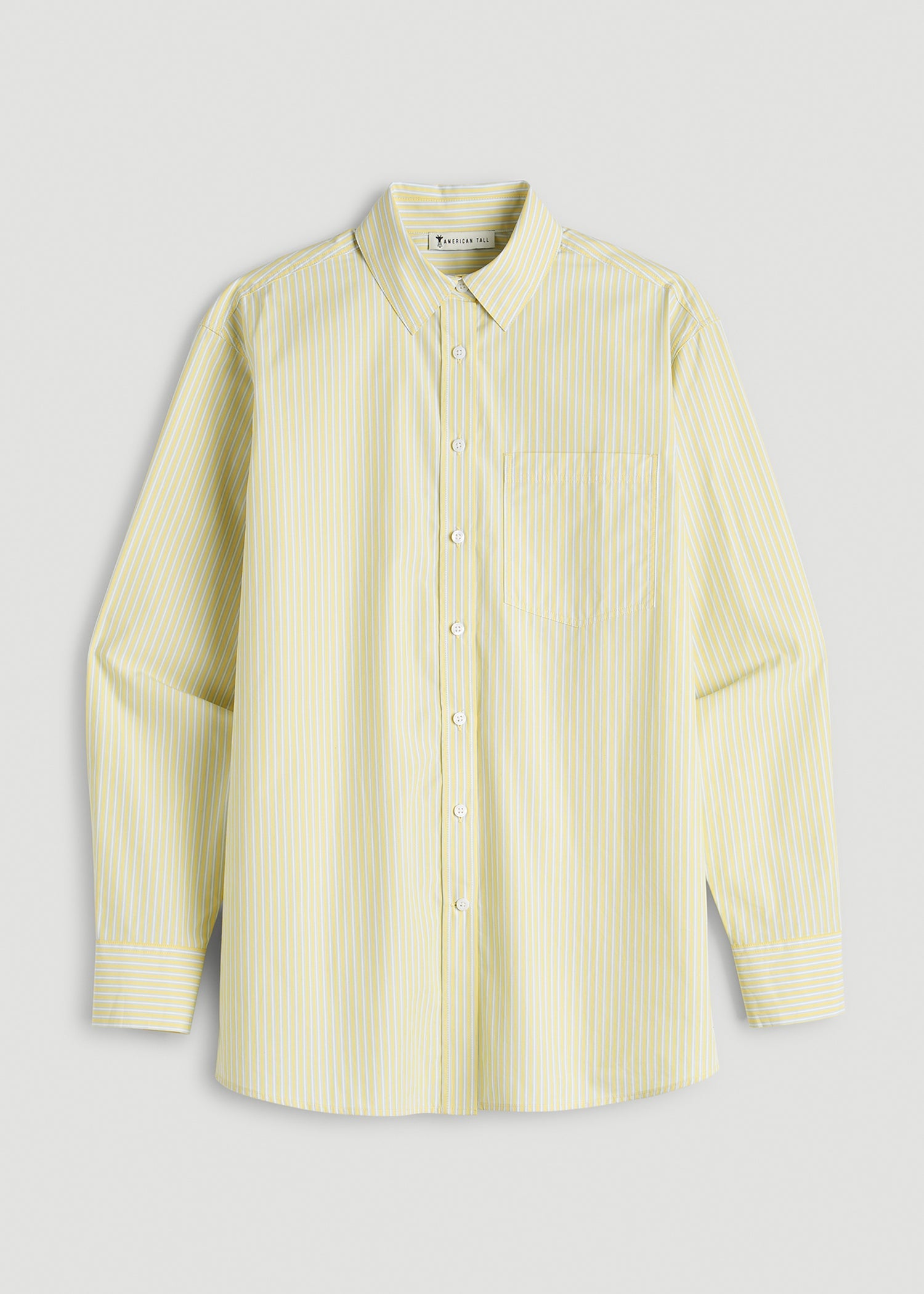 American Tall Online | Oversized Poplin Button Shirt for Tall Women in Lemon Drop Stripe